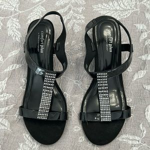 COMFORT PLUS black bejeweled wedge sandals, brand new, never worn! Size 8.5W